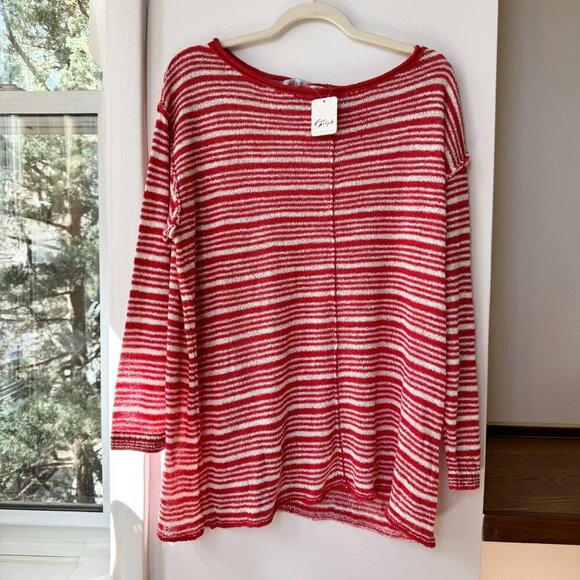 NWT Free People Bailey 3 Piece Sweater Set Skirt Top Terry Red White Stripe - Picture 6 of 14